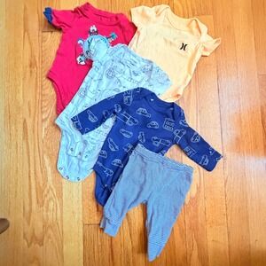 Baby Boy Clothes Bundle 0-6M Hurley Carters Quiltex Bodysuits Pants 5pc Lot